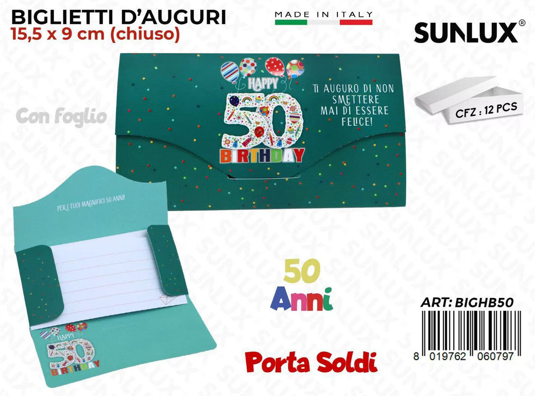 BIGLIETTI P.SOLDI H. BIRTHDAY 50ANNI 15.5*9CM