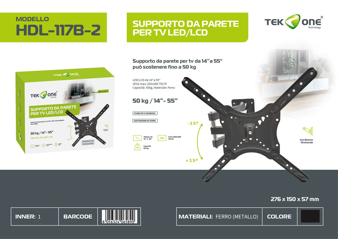 SUPPORTO DA PARETE PER TV LED/LCD 14-55'' 50KG
