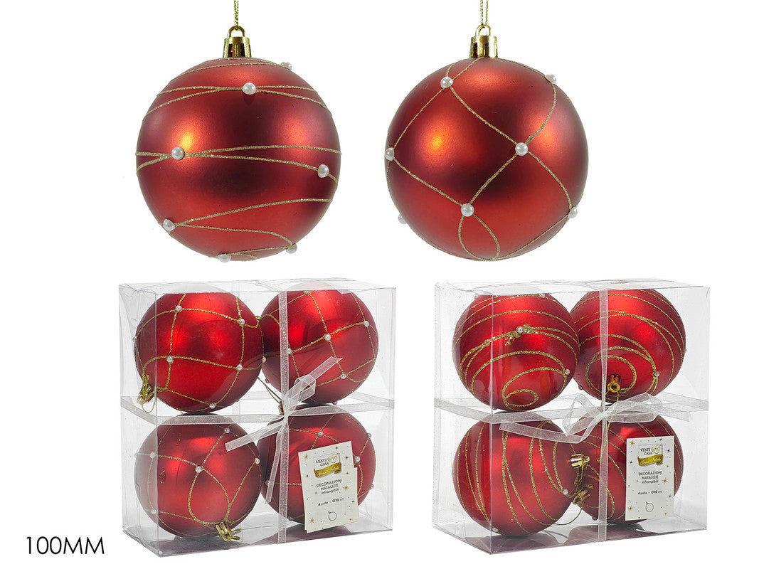 SET 4 PALLE 100MM C/PERL ROSSO 2ASS
