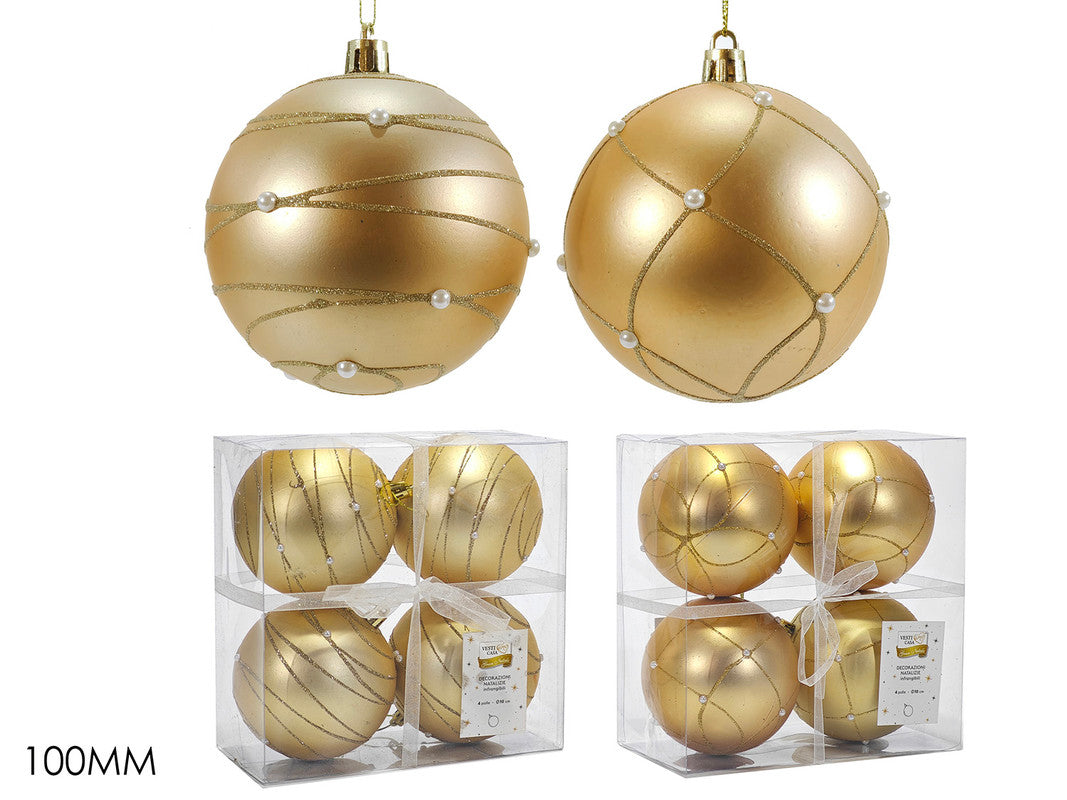 SET 4 PALLE 100MM C/PERL ORO 2ASS