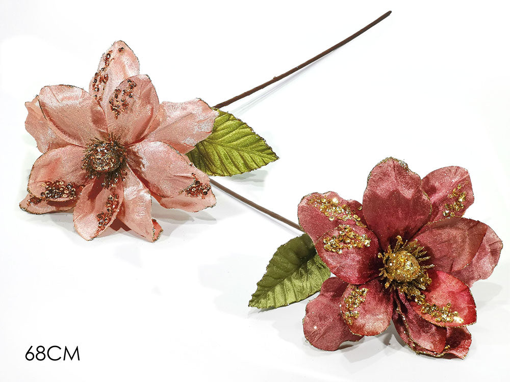 RAMO C/FIORE C/GLITT.E PAILLET. 68CM 2AS