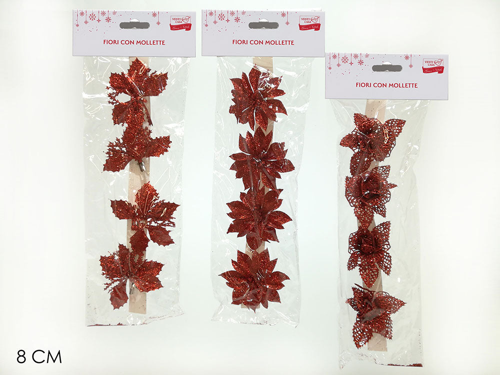 SET 4 FIORI C/MOLL. 8CM 3ASS ROSSI