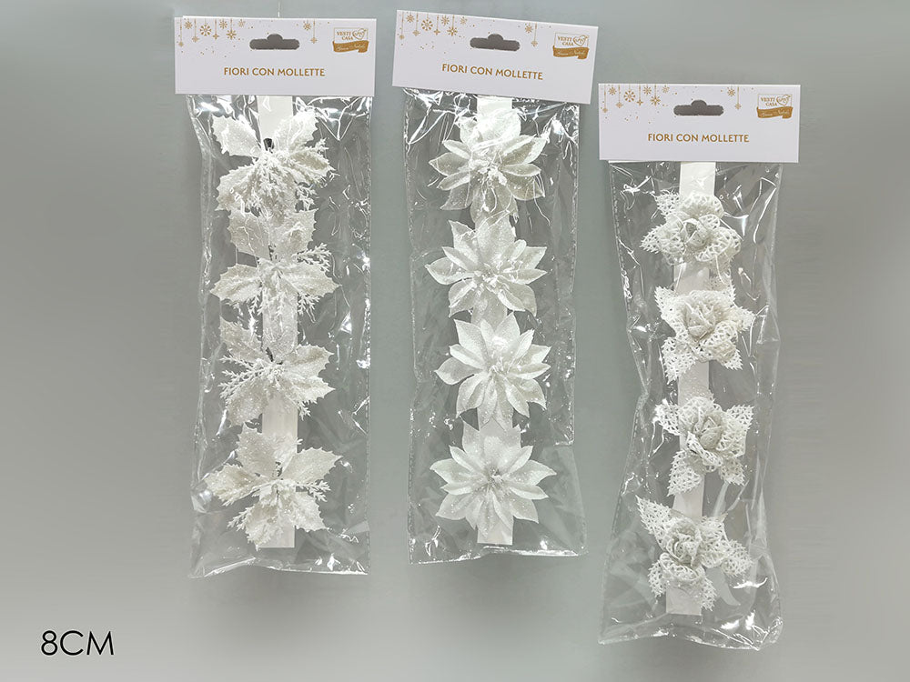 SET 4 FIORI C/MOLL. 8CM 3ASS BIANCO