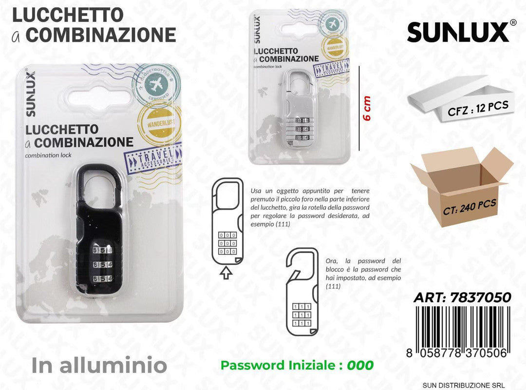 LUCCHETTO A COMBINAZIONE ALLUM. 2COL. 6CM