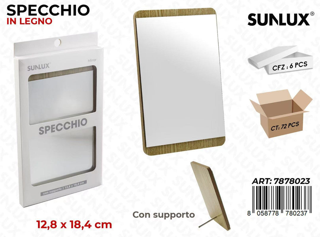 SPECCHIO IN LEGNO C/ SUPPORTO 12.8*18.4CM