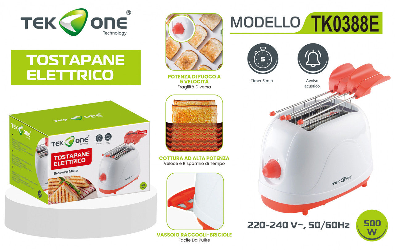 TOSTAPANE ELETTRICO Sandwich Maker 500W ROSSO