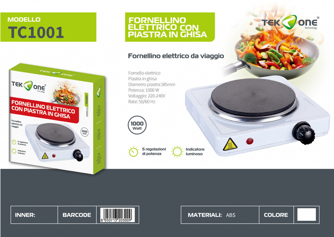 FORNELLO ELETTRICO con Piastra in Ghisa 220-240V 50/60Hz 1000W