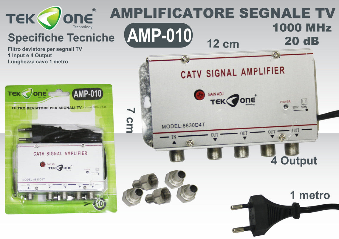 AMPLIFICATORE DI SEGNALE TV 1000MHZ 20DB 4 CANALI