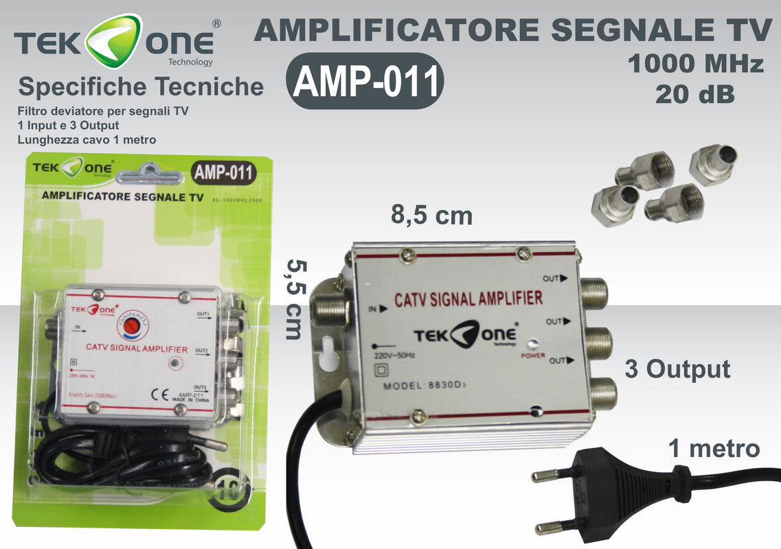 AMPLIFICATORE DI SEGNALE TV 1000MHZ 20DB 3 CANALI