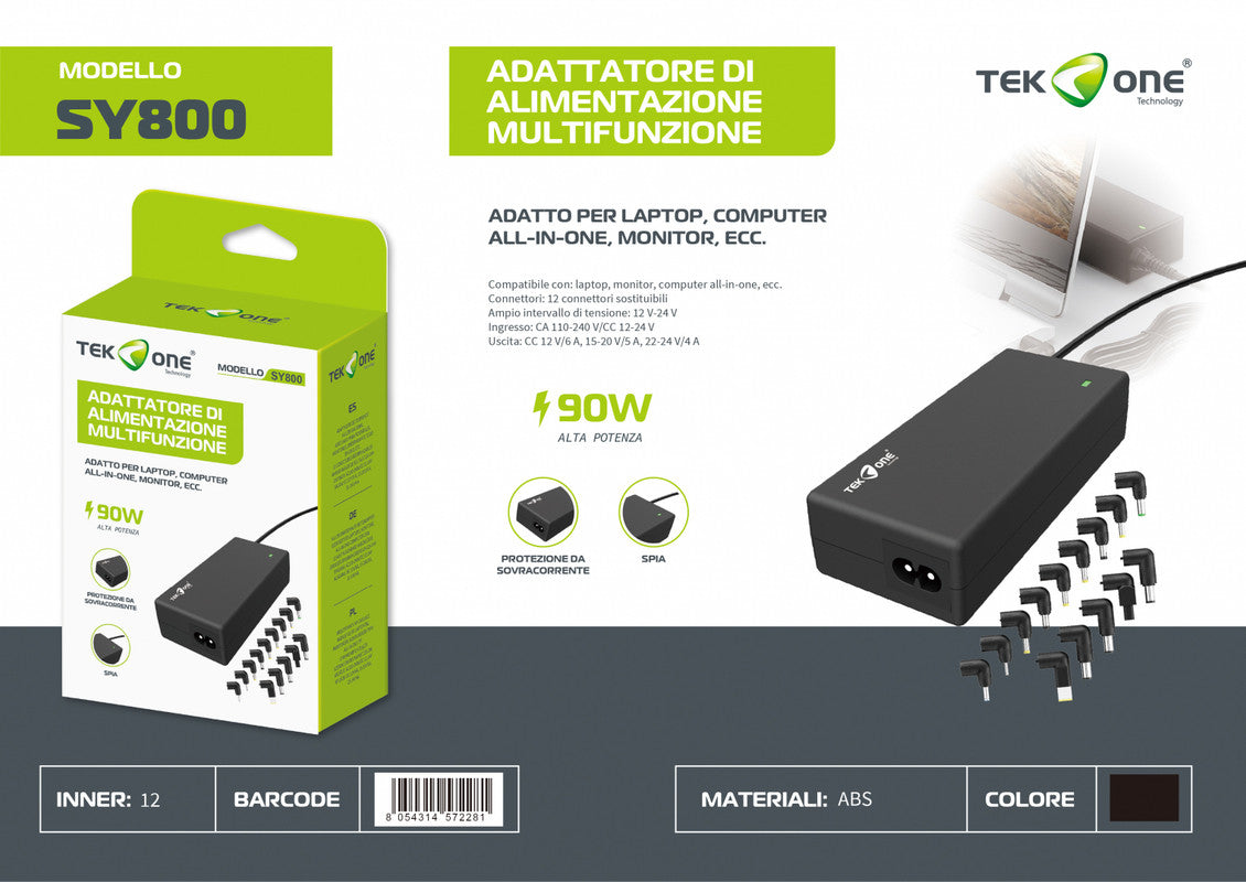 ALIMENTATORE UNIVERSALE PER PC 90W 12 ACCESSORI REGOLAZIONE AUTOMATICA