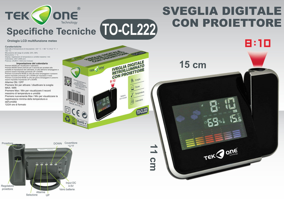 SVEGLIA DIGITALE RETROILLUMINATO CON PROIETTORE TO-CL222