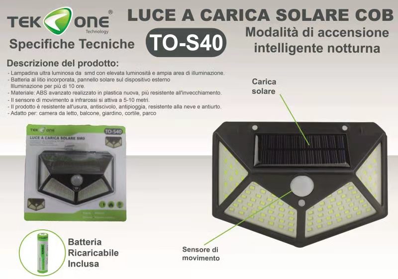 FARETTO SOLARE DA ESTERNO CON SENSORE PIR IP65 4500-5500K 1W