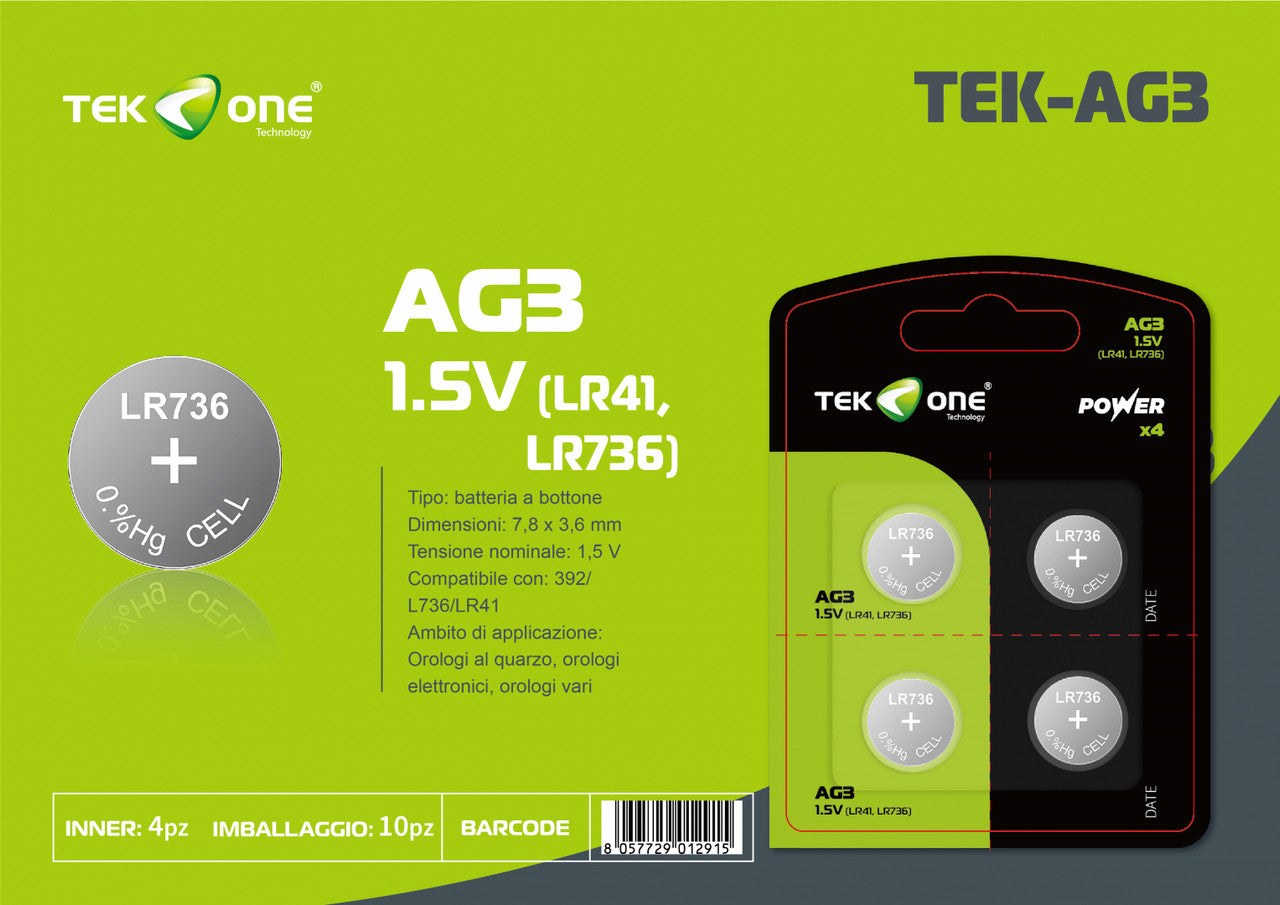 BATTERIA TEKONE LR41 LR736 AG3 1.5V