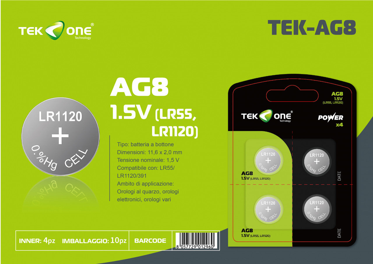 BATTERIA TEKONE LR55 LR1120 AG8 1.5V