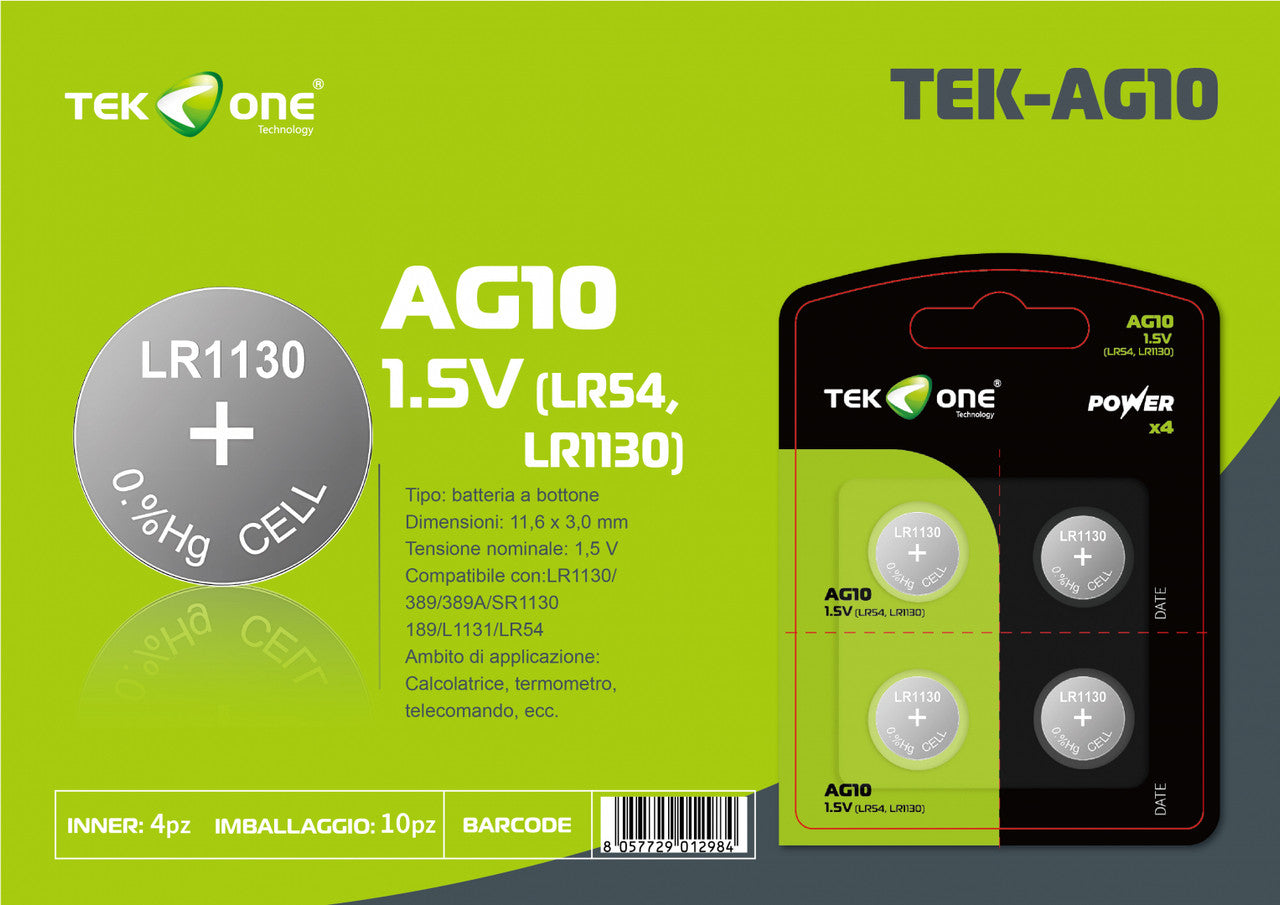 BATTERIA TEKONE LR54 LR1130 AG10 1.5V