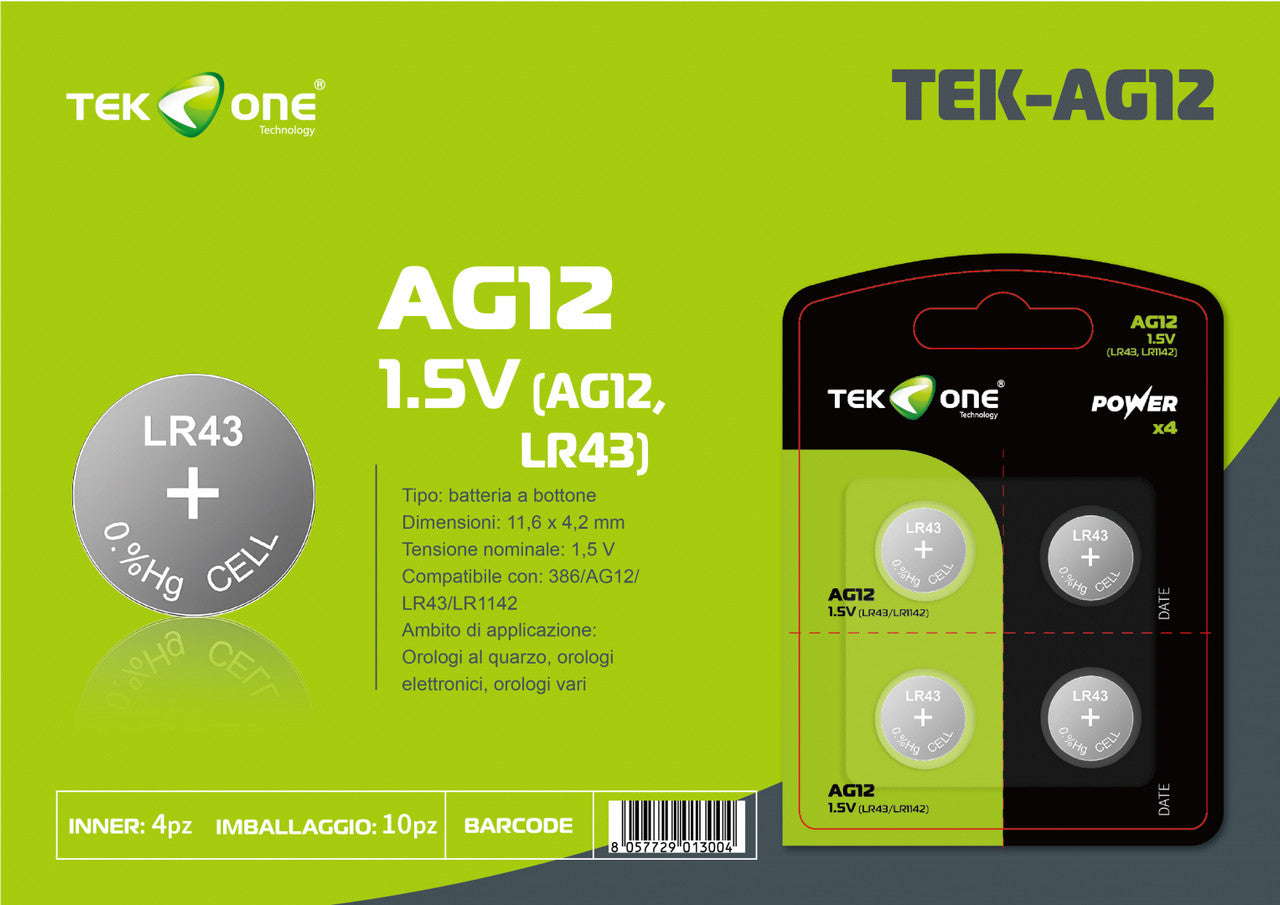 BATTERIA TEKONE LR43 AG12 1.5V