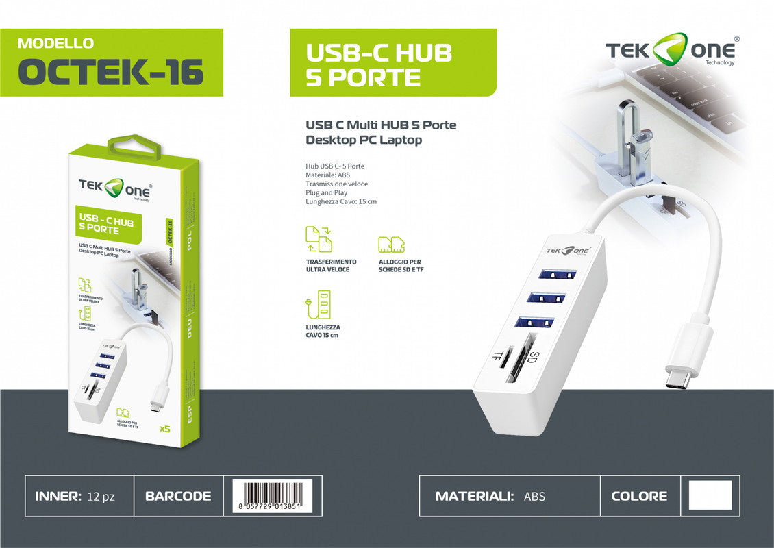 USB C MULTI HUB 5 PORTE DESKTOP PC LAPTOP