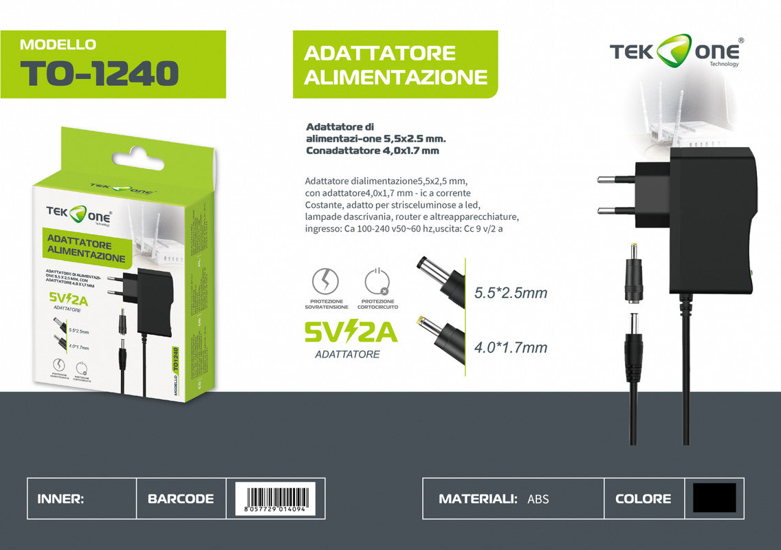 TRASFORMATORE CON ADATTATORE 5V 2A