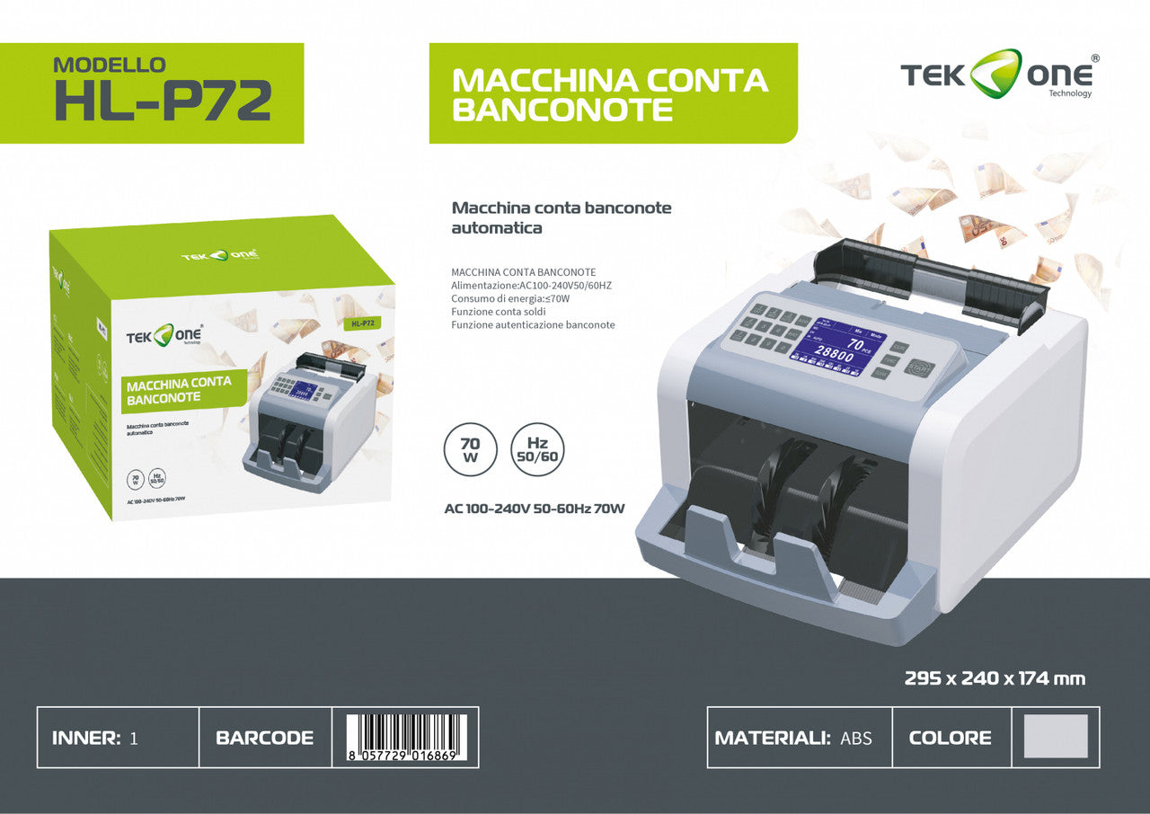 MACCHINA CONTA BANCONOTE AUTOMATICA 100-240V 50-60Hz 70W