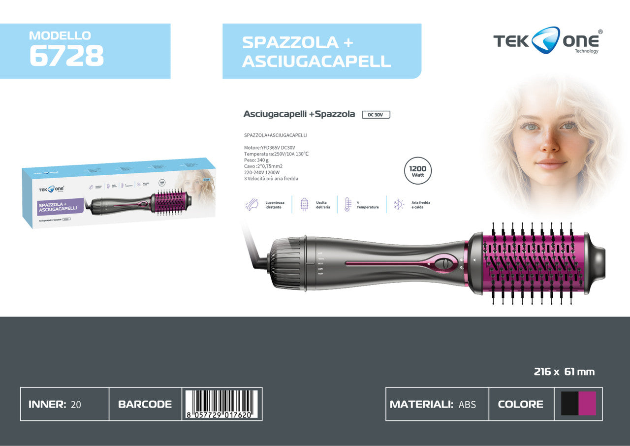 ASCIUGACAPELLI CON SPAZZOLA 1200W