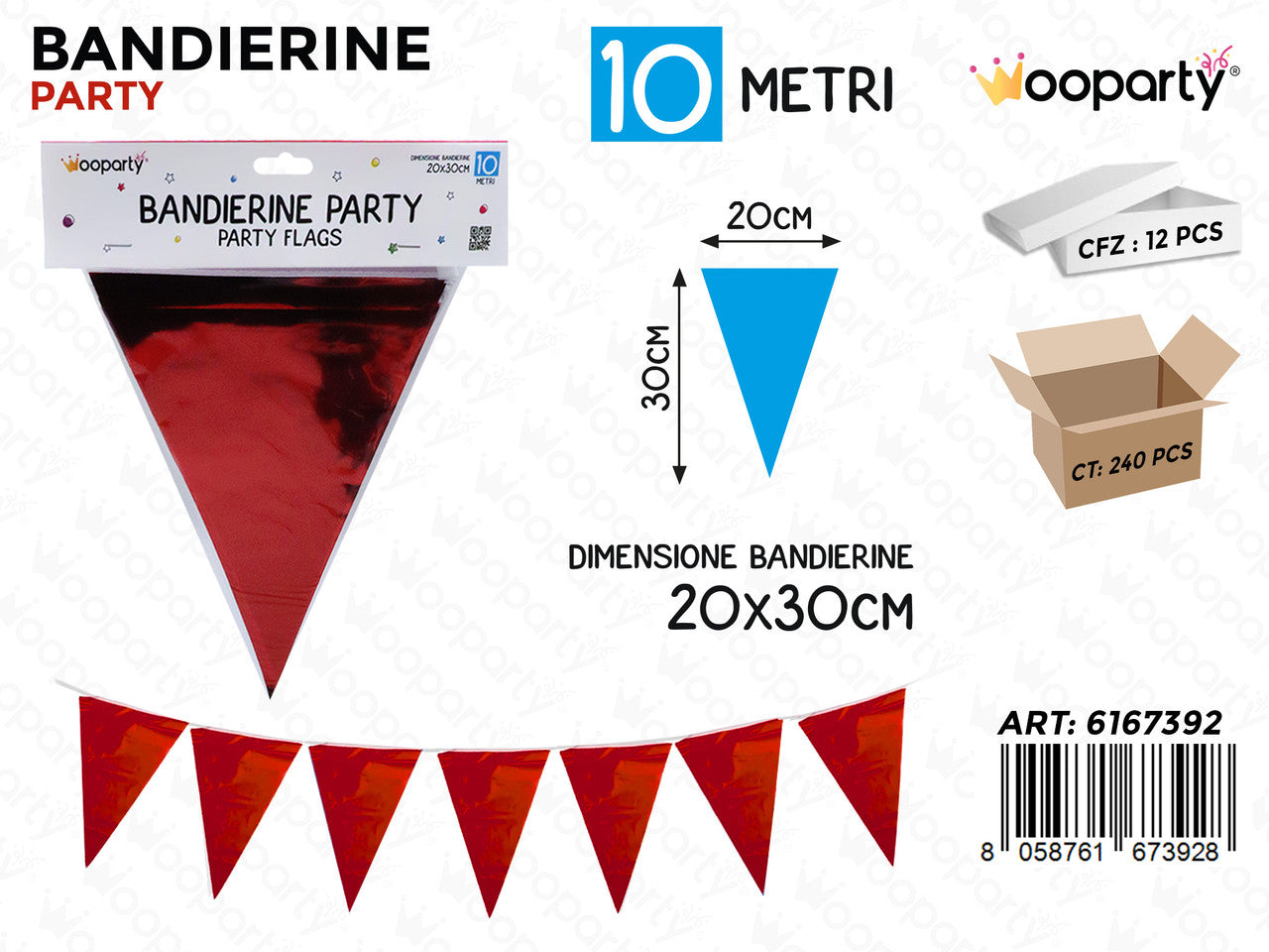 WOOPARTY BANDIERINE ROSSE 30*20CM*10MT