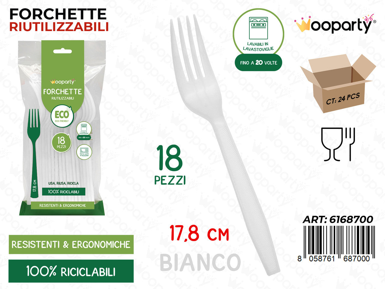 WOOPARTY FORCHETTE RIUT. BIANCO 18PCS 17.8CM