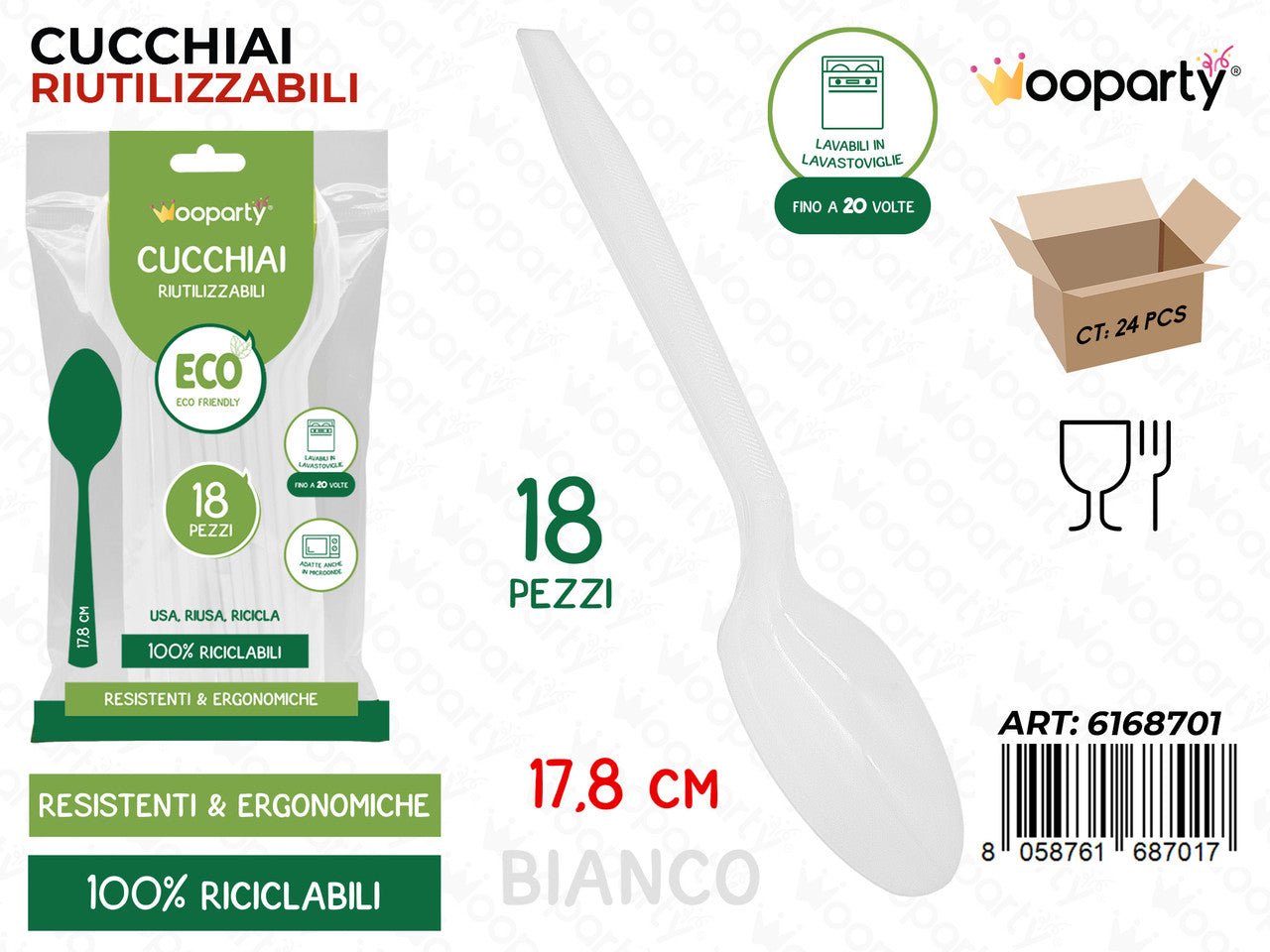 WOOPARTY CUCCHIAI RIUT. BIANCO 18PCS 17.8CM