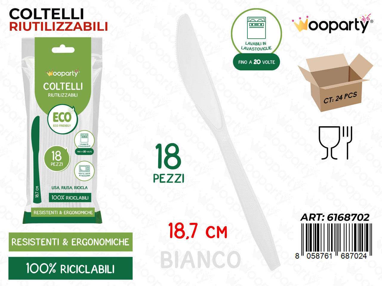 WOOPARTY COLTELLI RIUT. BIANCO 18PCS 17.8CM