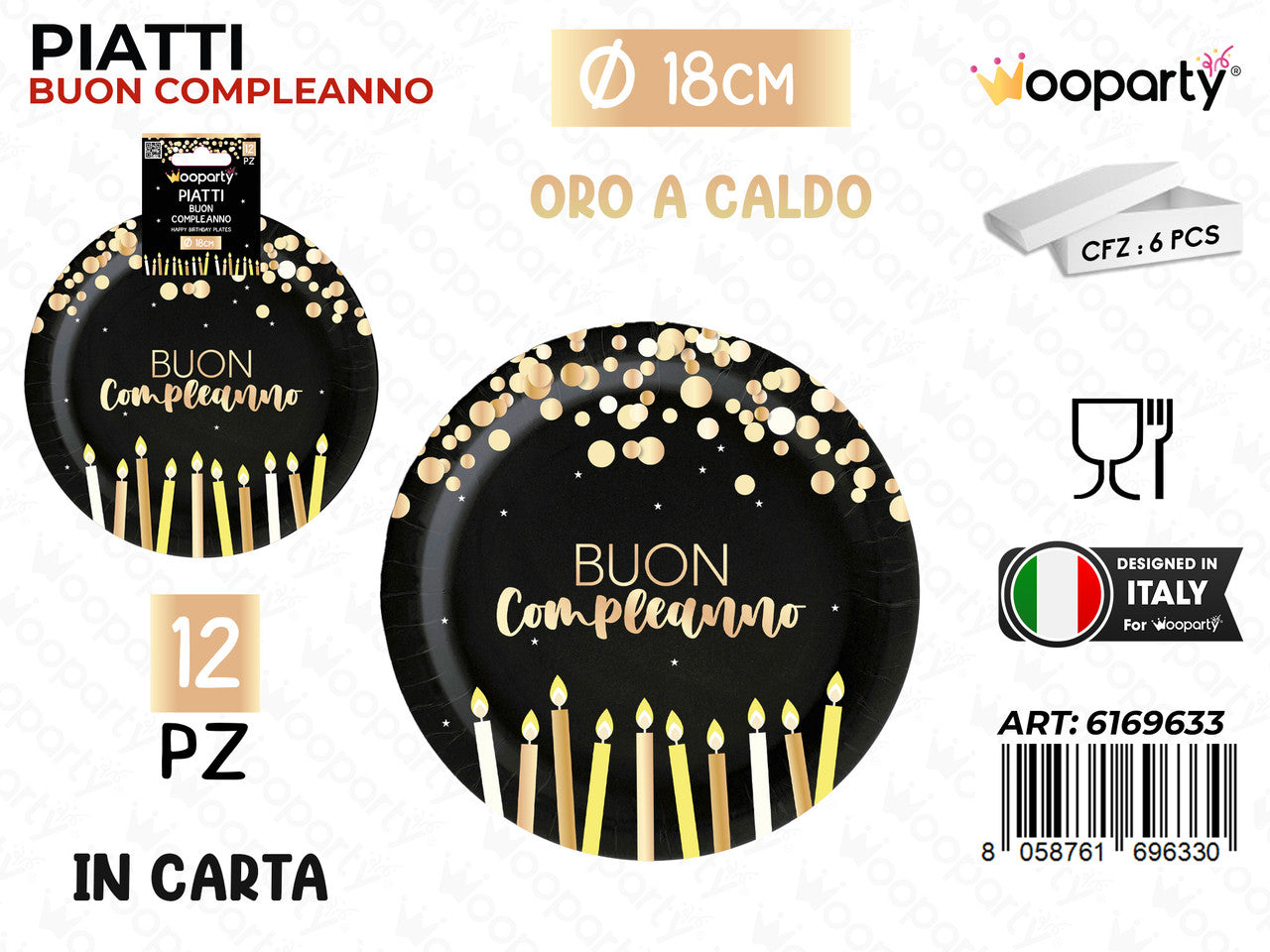 /WOOPARTY PIATTI CARTA B. COMPL. 18CM 12PCS