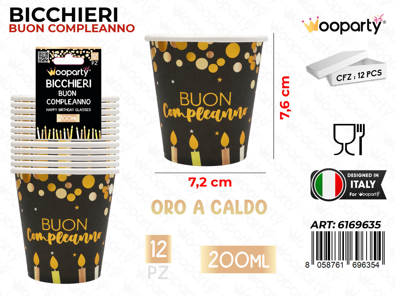 /WOOPARTY BICCHIERI CARTA B. COMPL. 200ML 12PCS