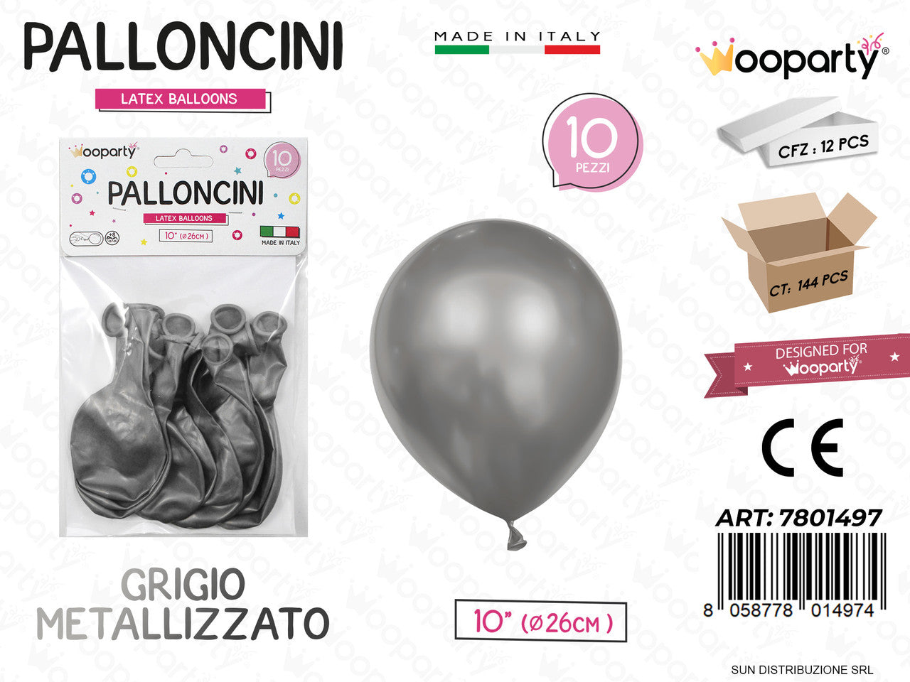 /PALLONCINI GRIGIO METAL 10 D.26CM 10PCS