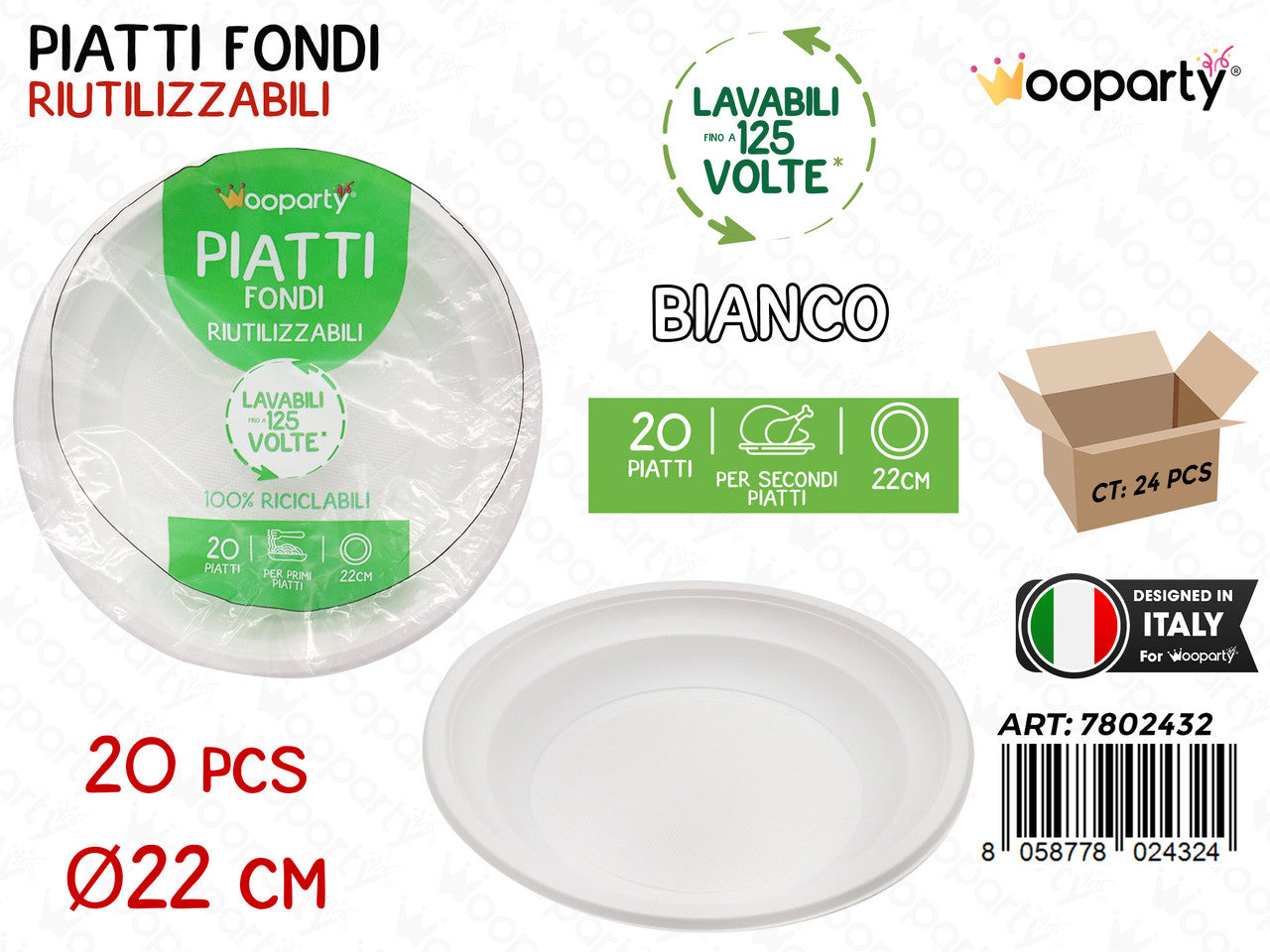 /PIATTI FONDI BIANCO 20PCS 22CM