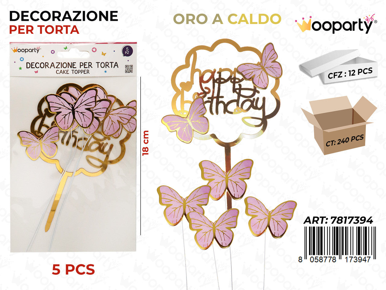 WOOPARTY DEC. PER TORTA H. B. ORO CALDO 5PCS 18CM