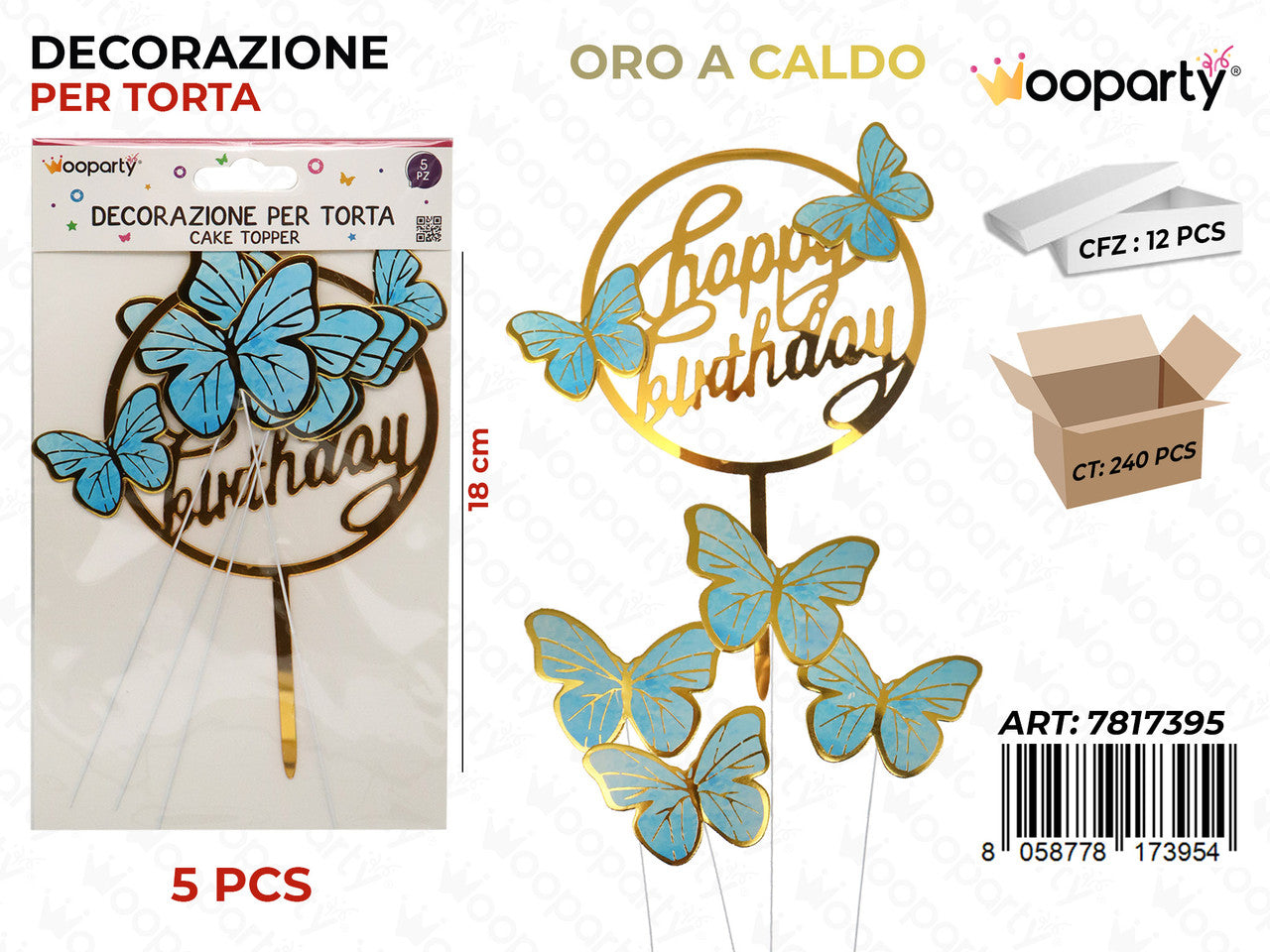 WOOPARTY DEC. PER TORTA H. B. ORO CALDO 5PCS 18CM