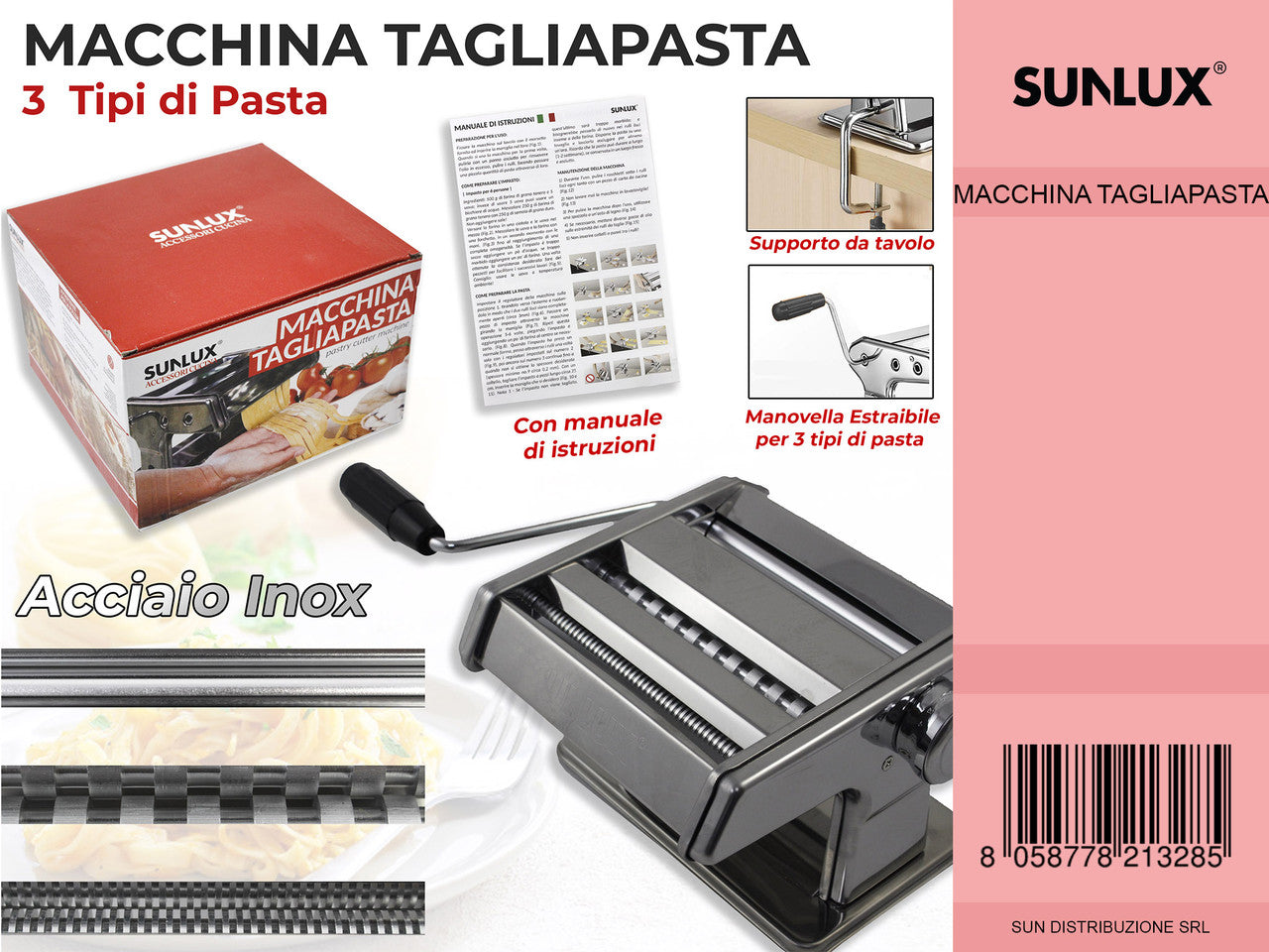 MACCHINA TAGLIAPASTA IN ACCIAIO INOX 3 TIPI