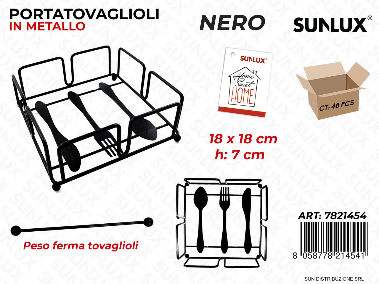 PORTATOVAGLIOLI IN METALLO NERO 18*18*7CM