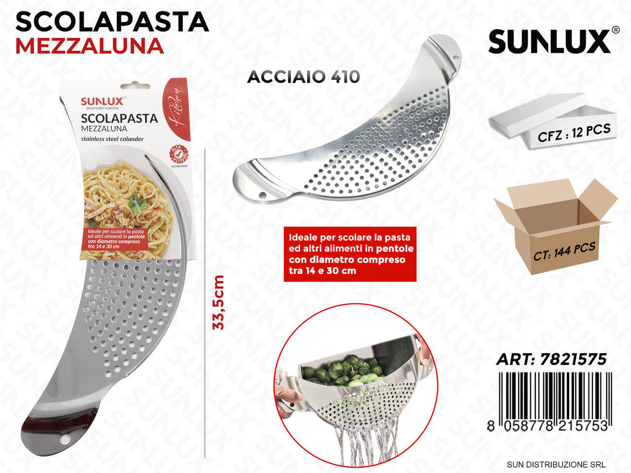 SCOLAPASTA MEZZA LUNA IN ACCIAIO 410 33.5CM