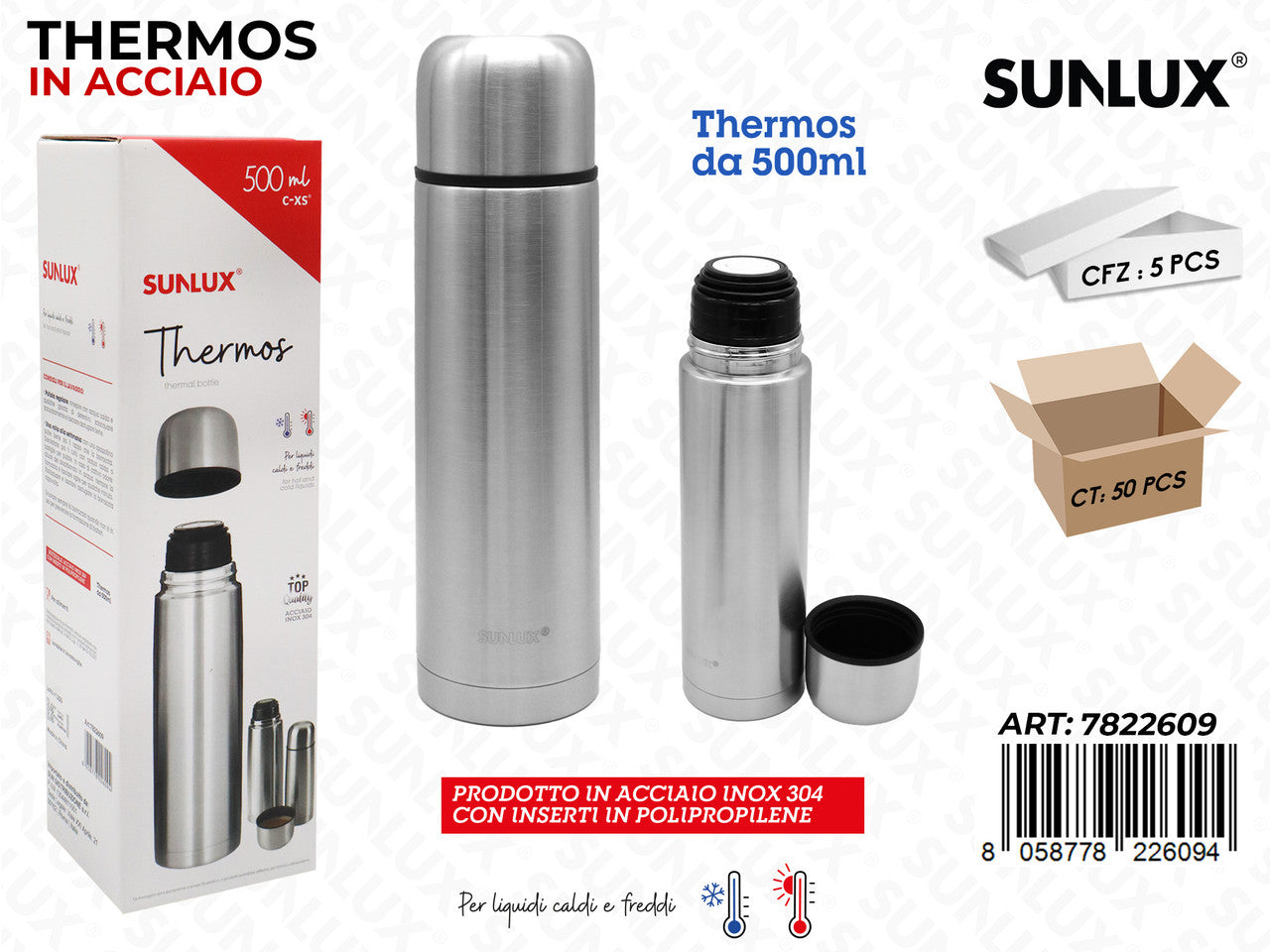 THERMOS IN ACCIAO 304 500ML 24*6.5CM