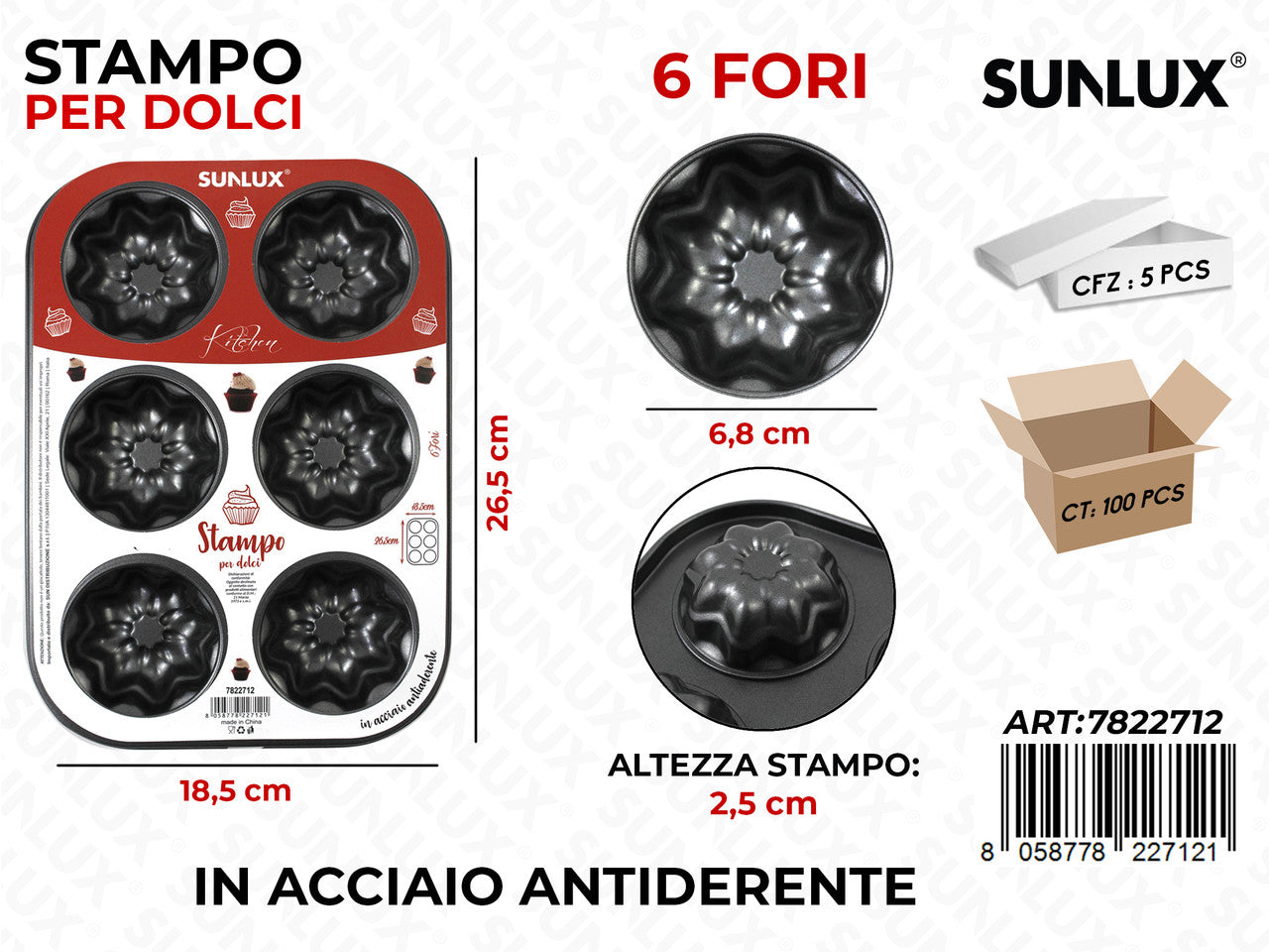 STAMPO DOLCI IN ACCIAIO 6FORI 26.5*18.5CM