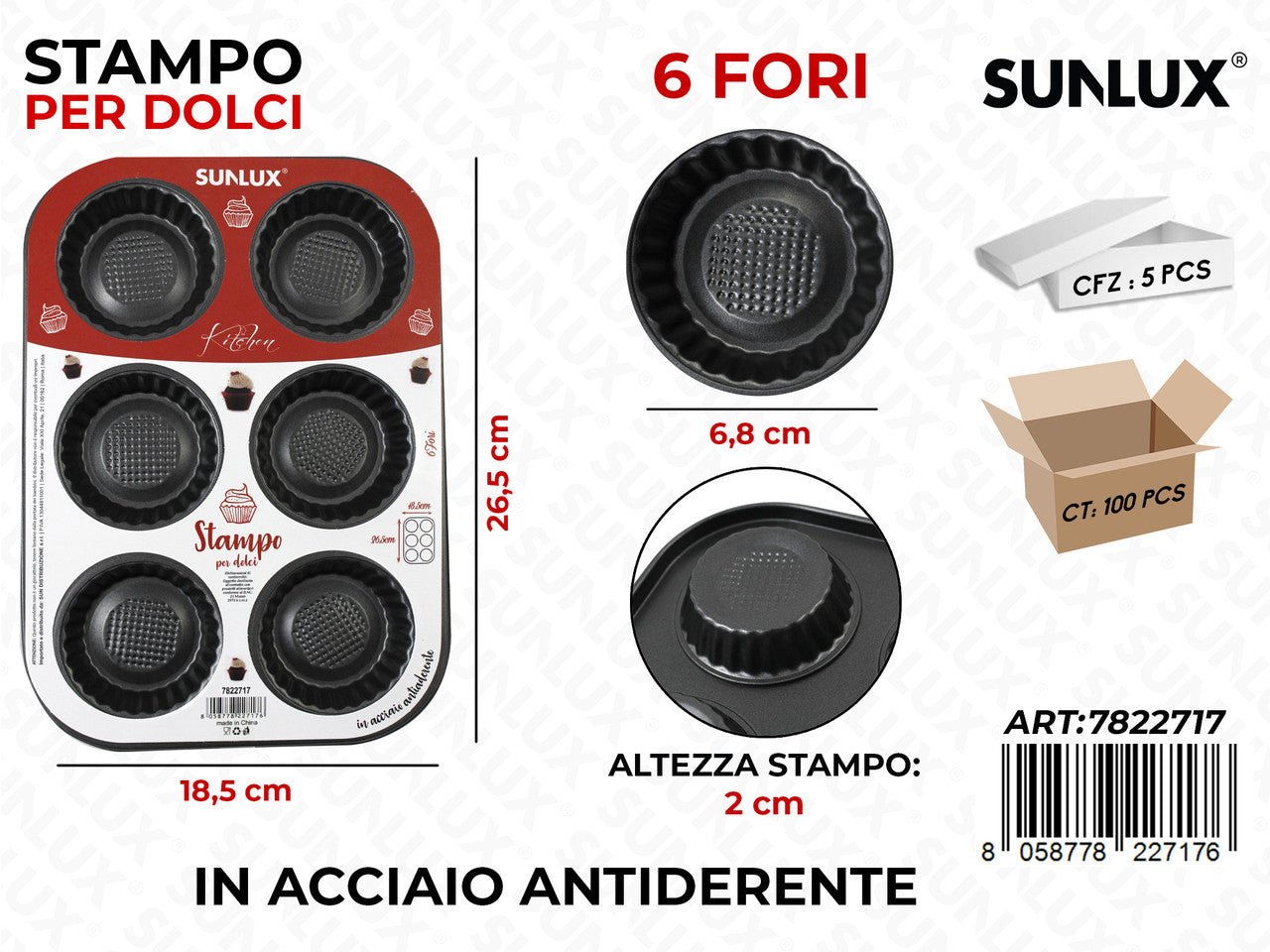 STAMPO DOLCI IN ACCIAIO 6FORI 26.5*18.5CM
