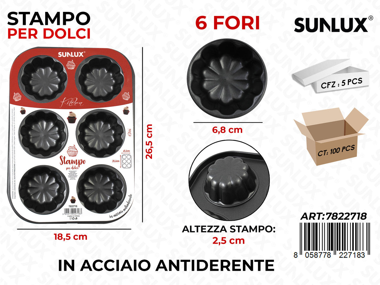 STAMPO DOLCI IN ACCIAIO 6FORI 26.5*18.5CM