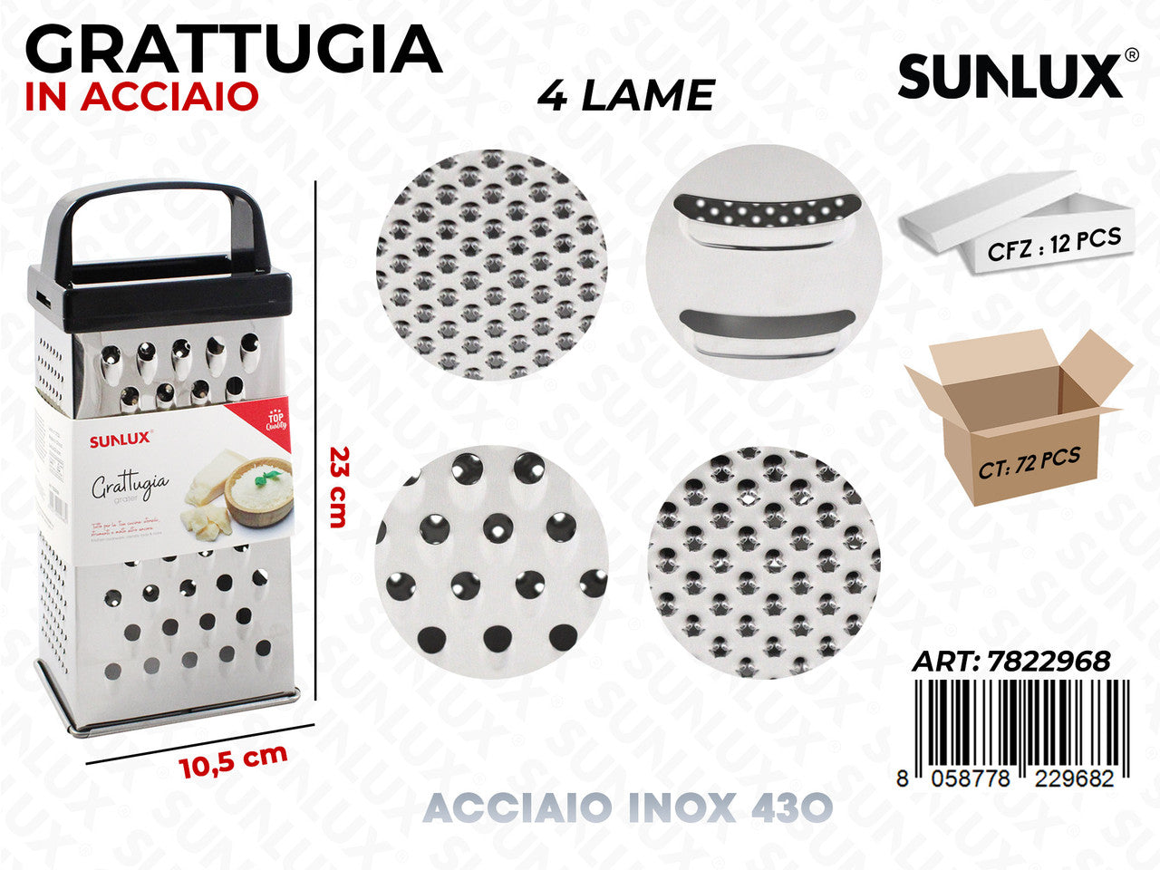 GRATTUGIA 4LAME IN ACCIAIO 430 10.5*23CM