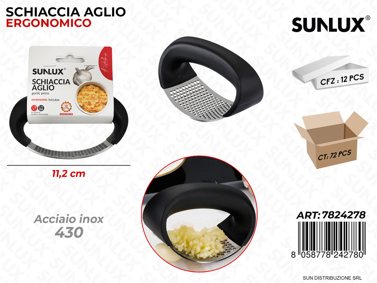 SCHIACCIA AGLIO IN ACCIAIO 430 11.2CM