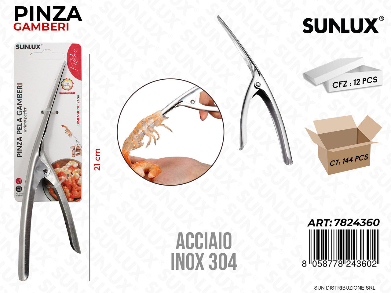 PINZA PELA GAMBERI IN ACCIAIO 304 21CM