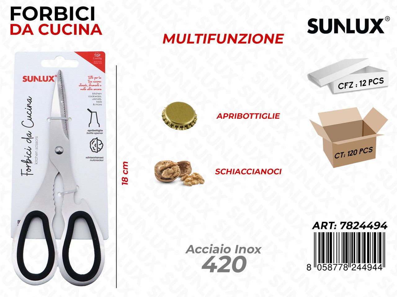 FORBICI DA CUCINA MULTIFUNZ. ACCIAIO 420 18CM
