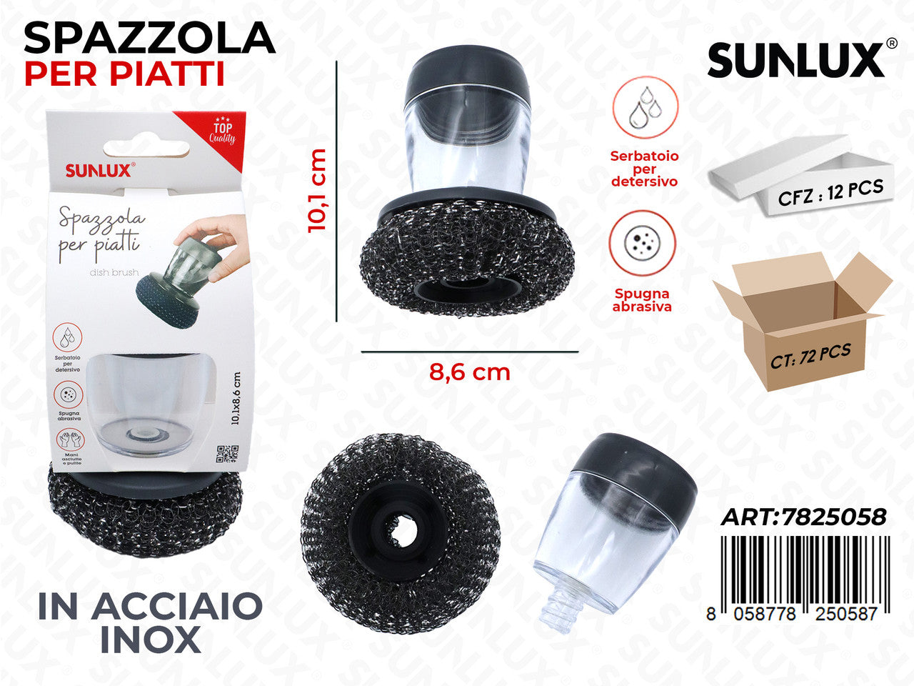 SPAZZOLA PER PIATTI C/SERBATOIO ACC.INOX 8.6*10.1