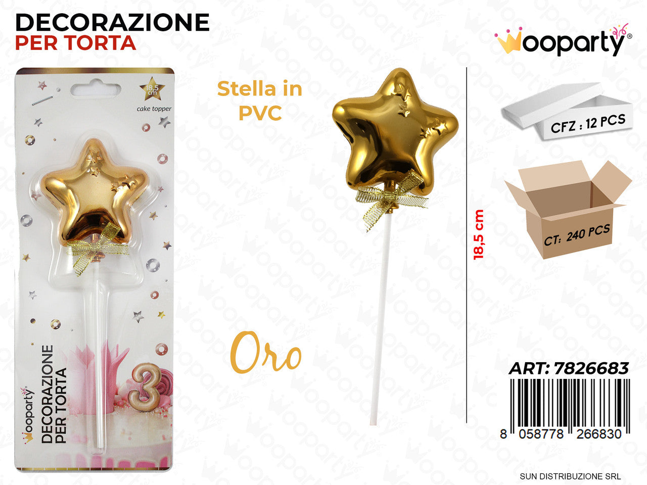 DEC. PER TORTA STELLA ORO IN PVC 18.5CM