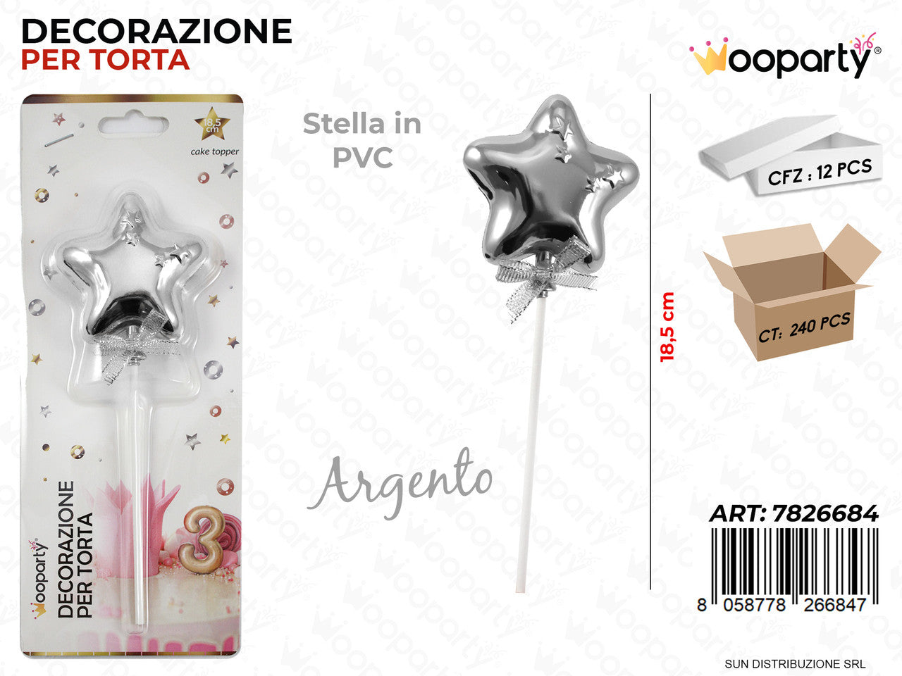 DEC. PER TORTA STELLA ARG. IN PVC 18.5CM