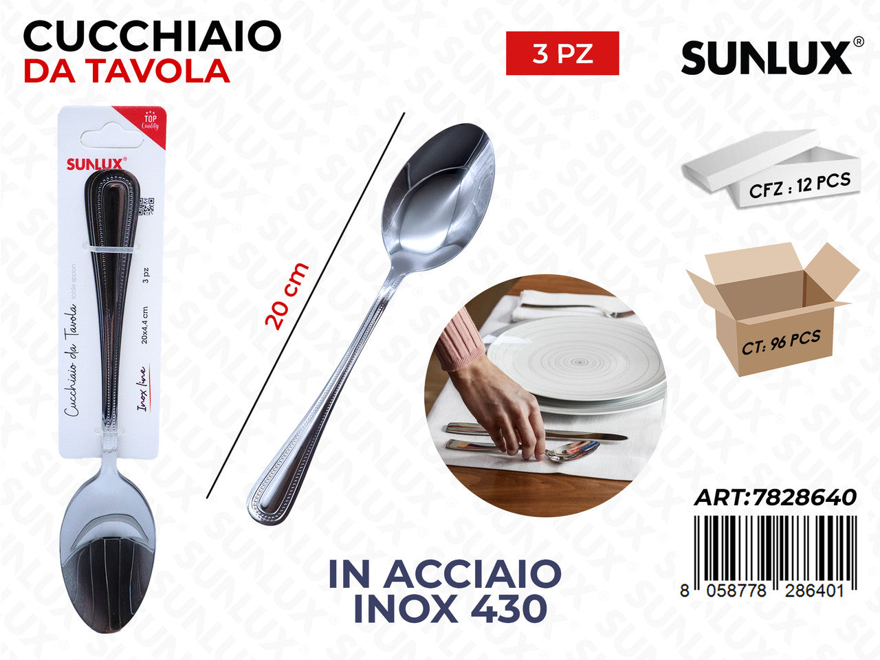 CUCCHIAIO DA TAVOLA 3PCS ACC.INOX 430 20CM