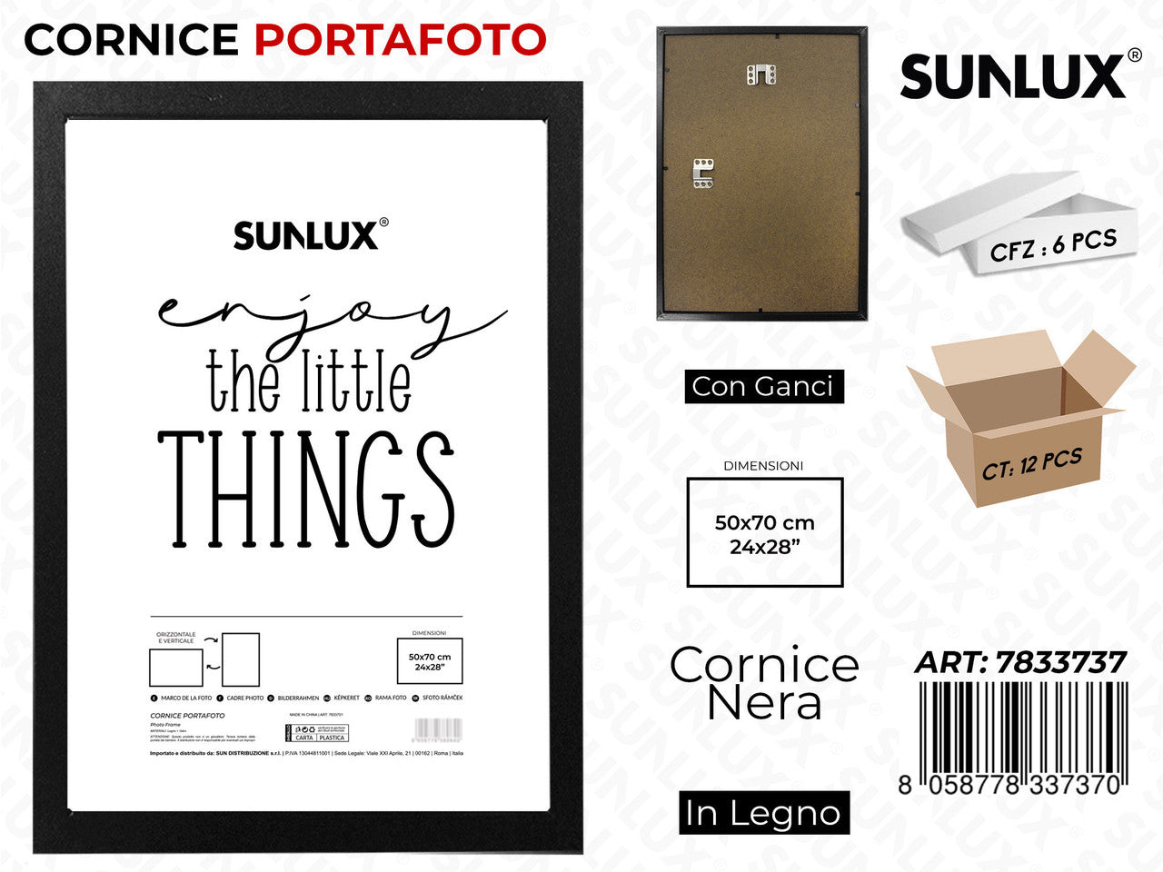 CORNICE NERO C/ GANCI 50*70CM 24*28